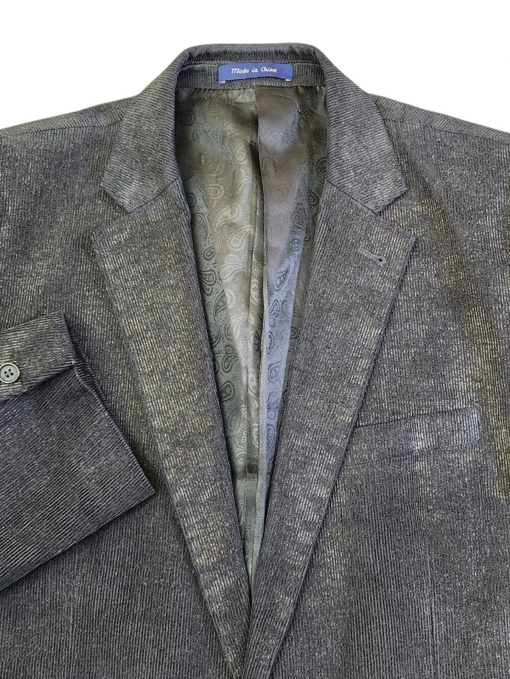 Alan Flusser Blazer Men's 44R Black 2 Button Corduroy Cotton Sport Coat Jacket